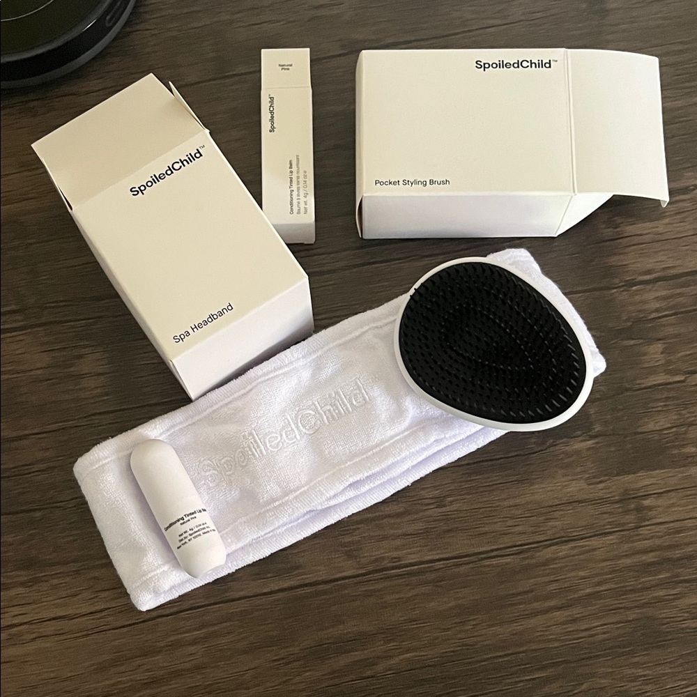 Spoiled Child Spa Headband, Travel Brush, and Conditioning Lip Balm Set